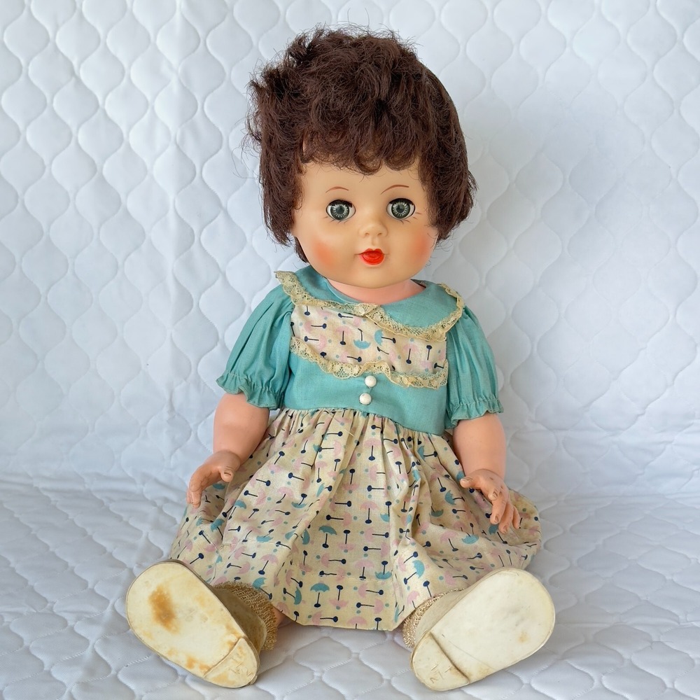 Vintage 1950s Vinyl Doll Not signed Original Dress American Character Doll? 14"